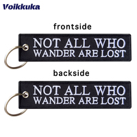 1Pc/2Pcs/3Pcs Set Sale Not All Who Wander Are Lost Both Sides Embroidery Patterns Funny Keychain Motorcycle Red Tag Keychain