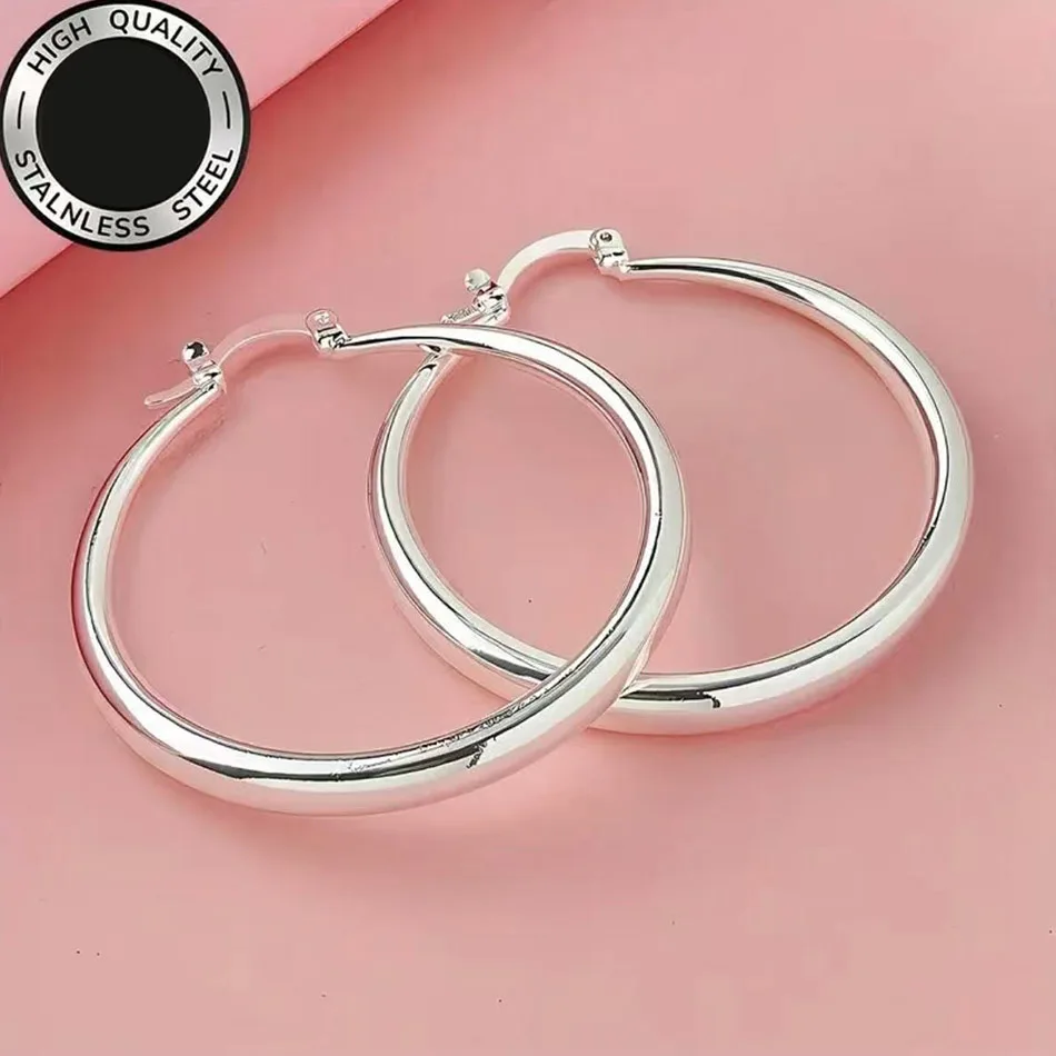 Pendientes circulares pulidos de Plata de Ley 925, joyería de regalo con dijes para mujer a la moda