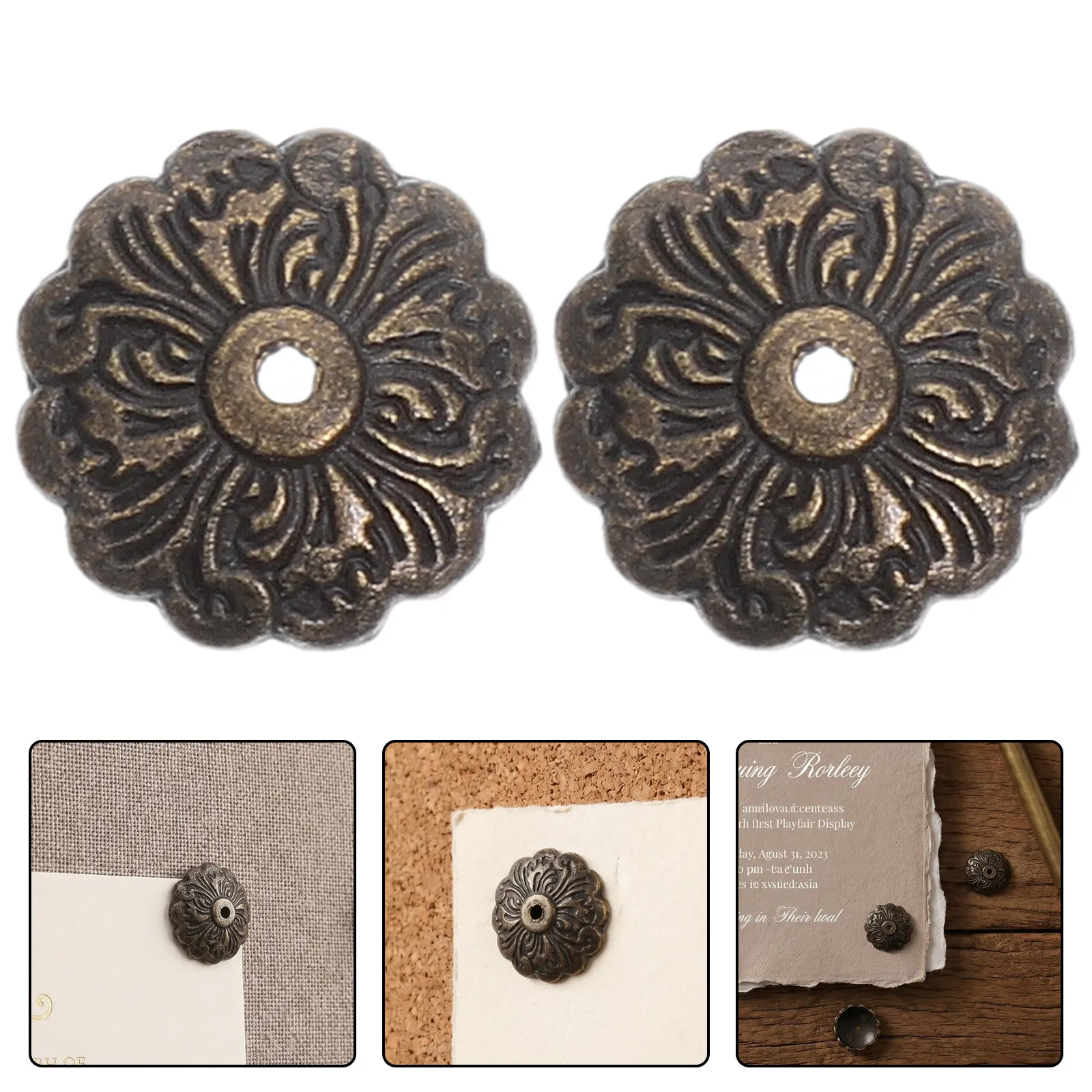 Furniture Hardware With Backplate - 50個入り ヴィンテージスタイル 花型ワッシャー 真鍮製 丸型バックプレート 装飾用家具金具