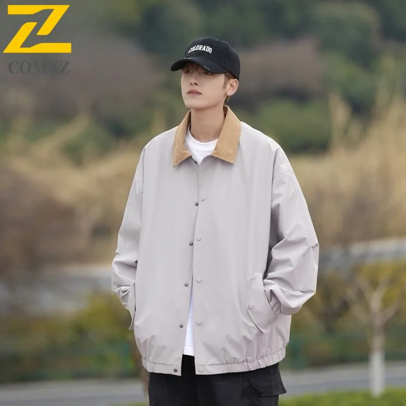 

COMXZ 2025 Men Premium Baseball Collar Casual Jacket Thick Cotton Youth Trendy Workwear Stand Collar Outdoor Sports Tactics Coat