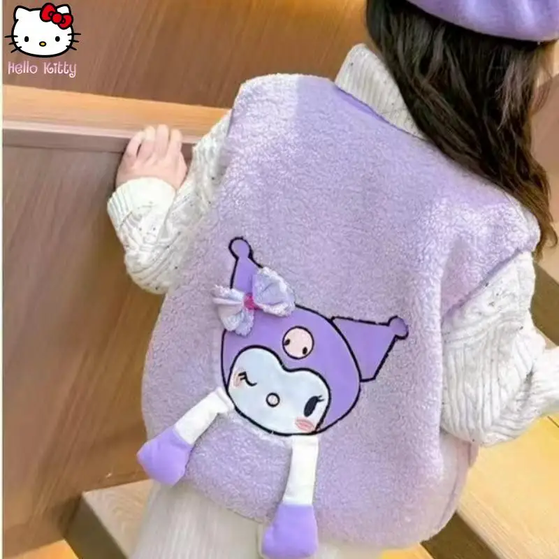 

Детская куртка с изображением мелодии в стиле аниме Kawaii Sanrio, теплый жилет Kuromi, удобное пальто с героями мультфильмов, осенне-зимняя верхняя одежда для девочек