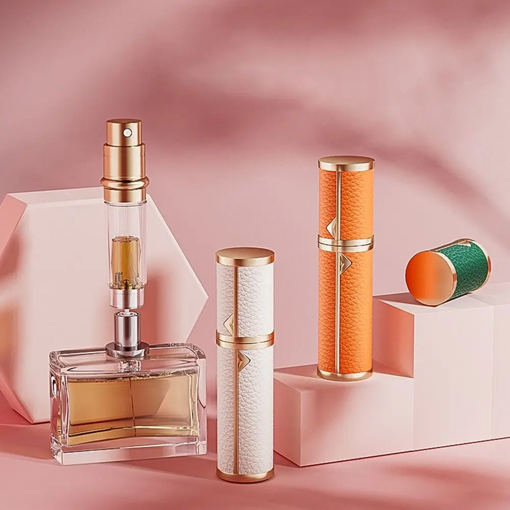 5ml Perfume Bottle PU Leather Lychee Pattern Cosmetic Container Empty Refillable Ultra-fine Mist Fragrance Container Travel