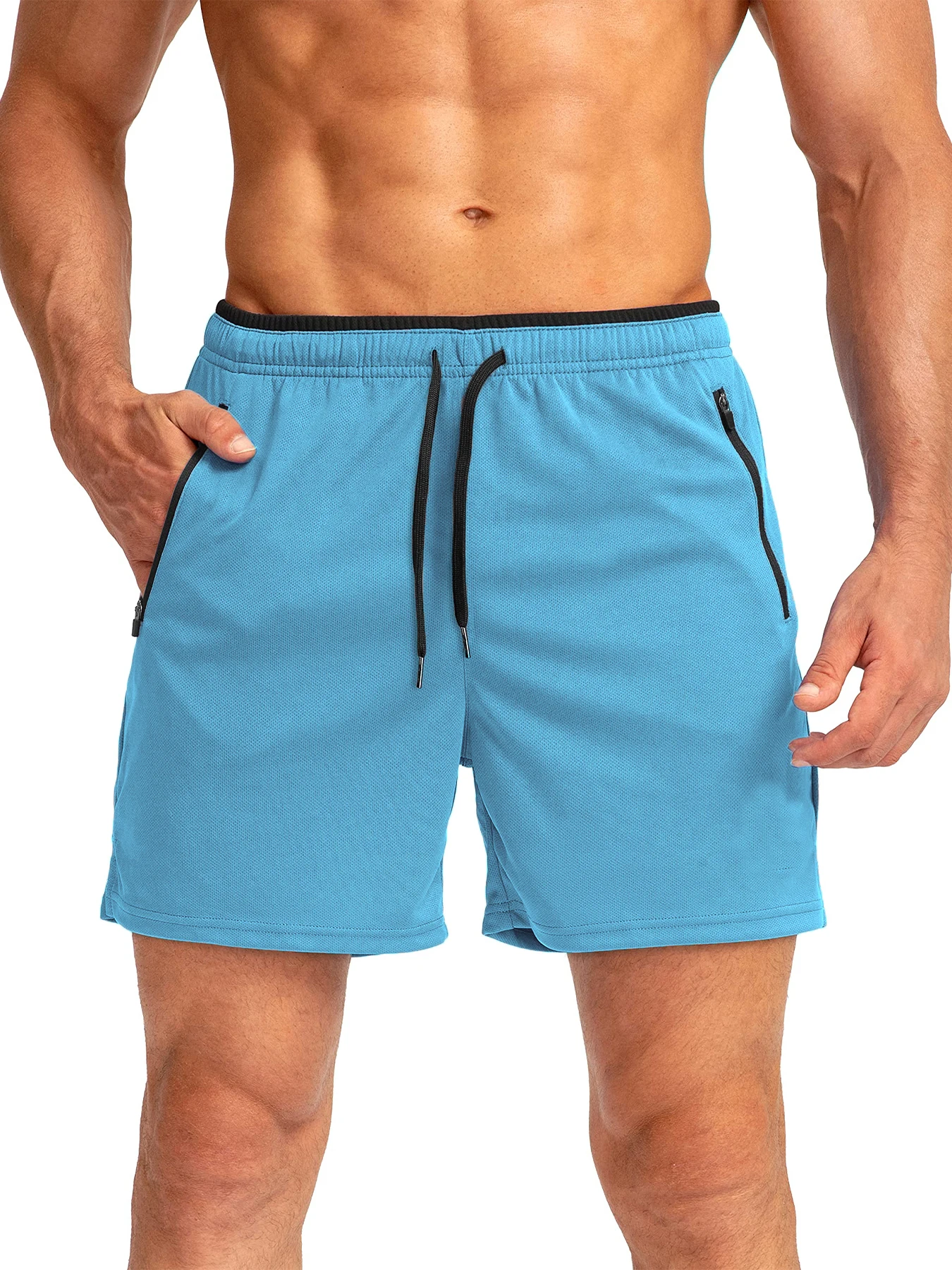 Herren-Laufshorts mit Reißverschlusstaschen, schnelltrocknend, geeignet für Fitness-Workouts, 5-Zoll-Herrenshorts – Detail 6