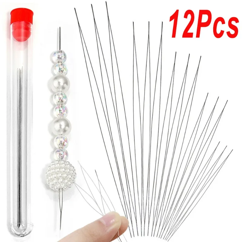 

Beading Needles Set with Central Thimble Big Eye Beading Needles Long Straight Embroidery Needles for DIY Jewelry Making Tools