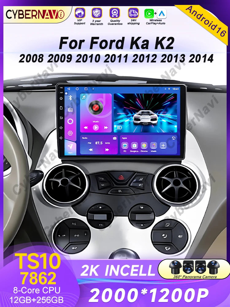 Android autoradio voor Ford Ka K2 2008 2009 2010 2011 - 2014 Carplay Android Auto radio multimediaspeler GPS navigatie DSP SWC - afbeelding 2