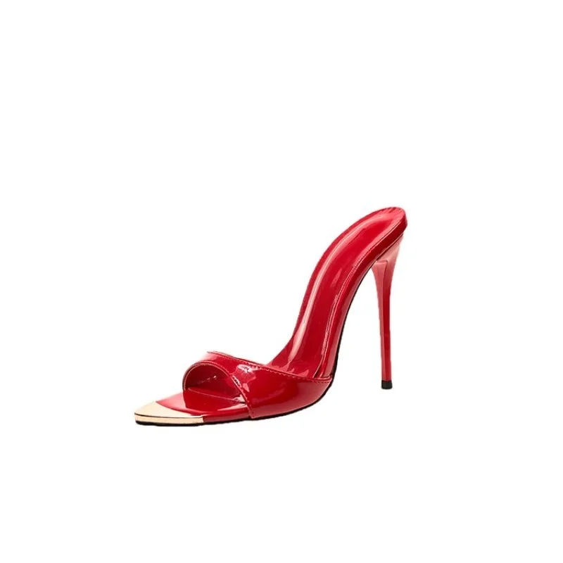 2026 New Metal Pointed Sexy Stiletto Heel Slippers Women's Summer Large Size High Quality Professional Open Toe Slippers view 6