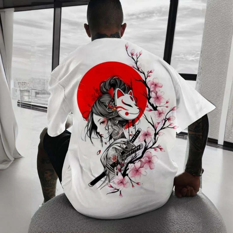 T-shirt da uomo con stampa samurai 3d T-shirt a maniche corte oversize retrò per uomo Moda di strada Abbigliamento uomo Estate Pullover ad asciugatura rapida Top