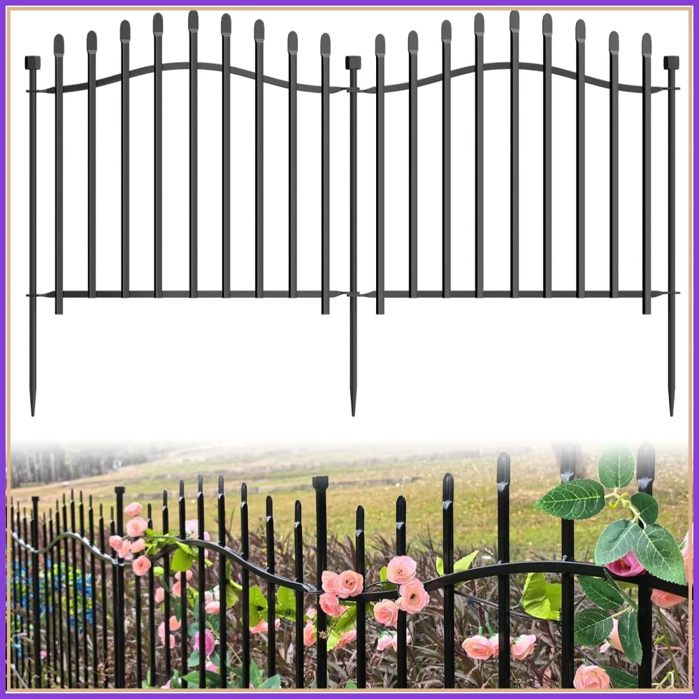 

10-Panel No-Dig Metal Garden Fence, 24in H x 22.5ft L, Rustproof Animal Barrier for Dogs & Rabbits, Outdoor Decorative Border
