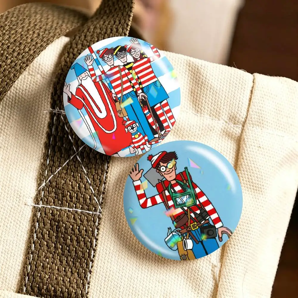 Wheres W-Wally W-Waldo  25mm 32mm 44mm 58mm 75mm Brooches Badges Pins for Accessories Gift