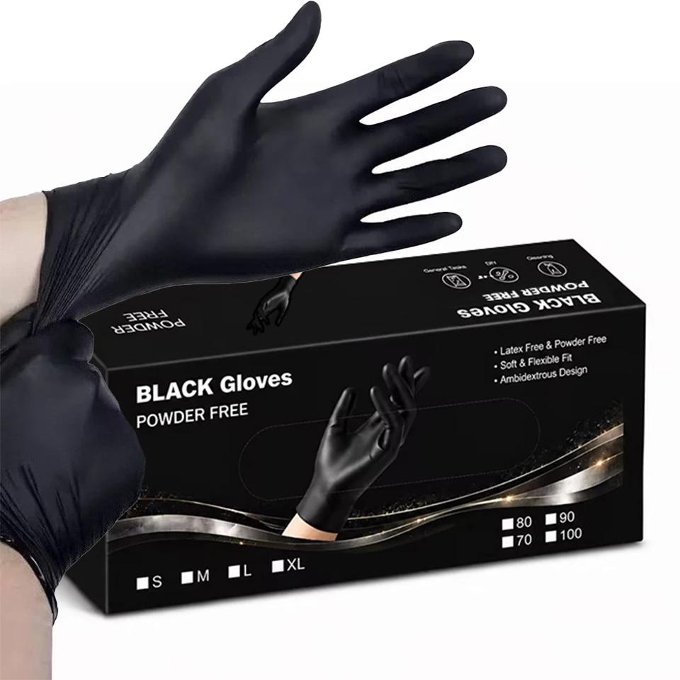 200PCS/2Box Black Boxed Disposable Composite Nitrile Gloves Dishwashing Gloves Household Cleaning Gloves  Nitrile Gloves