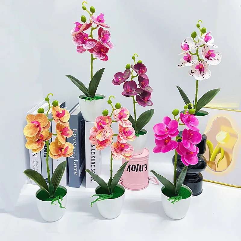 5-Blumen-Schmetterlings-Orchideen-Topfpflanzen, hochwertig und realistisch, grüner Pflanzenbonsai, Szenenarrangement für Heimfotografie