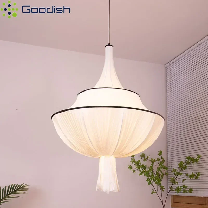 French Retro Pendant Light Wabi-Sabi Cloth Hanging Lamp Art Home Decoration LED Chandeliers for Hotel Lobby Living Bedroom Loft view 3