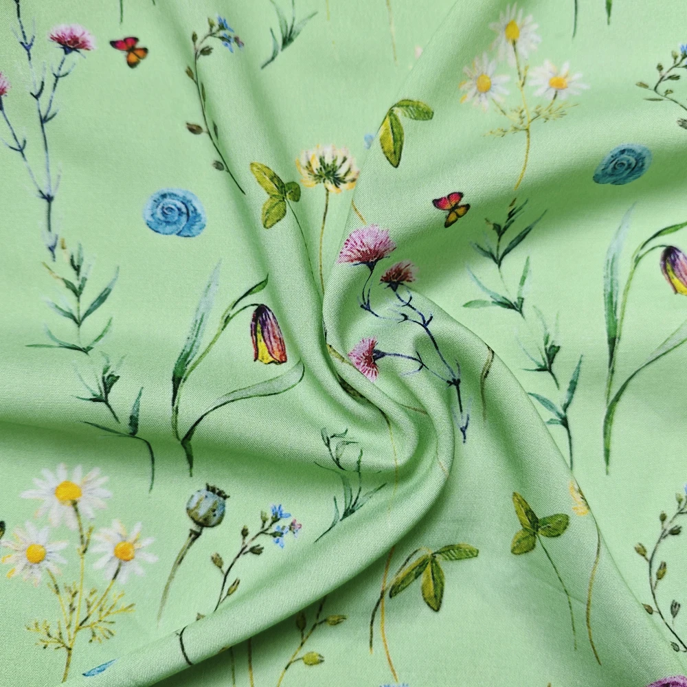 50cm*140cm Butterfly Print Baby Green Viscose Fabric Lightweight Soft For Evening Gown & Vacation Maxi Dress
