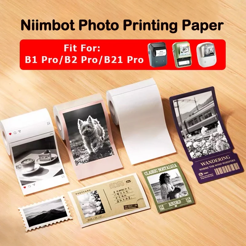 Niimbot B1 Pro/B2 Pro/B21 Pro Photo Printing Paper Decorative Sticker with Adhesive Backing White Black Printing Thermal Paper