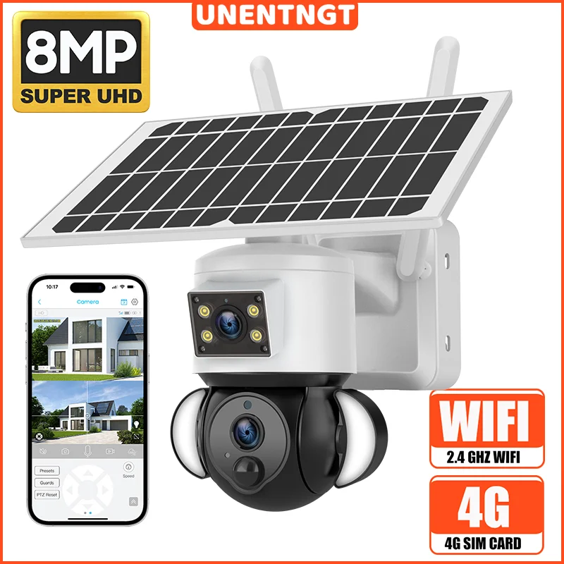 

4K 8MP Solar Camera Outdoor 4G SIM/WIFI Waterproof Humanoid Security Tracking IP Camera PTZ Wireless Surveillance CCTV Camera