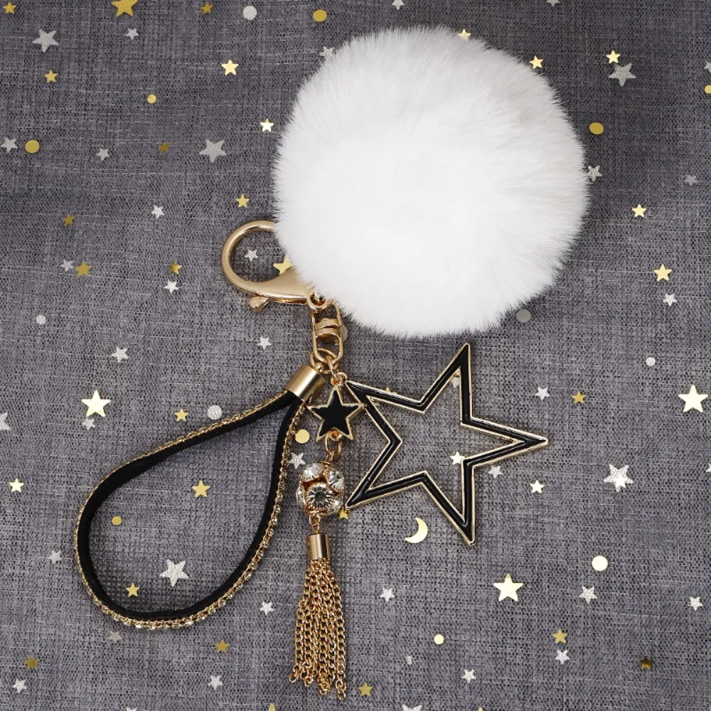 Light Luxury Five Pointed Star Tassel Car Keychain Fur Ball Bag Pendant Exquisite Small Gift Decoration