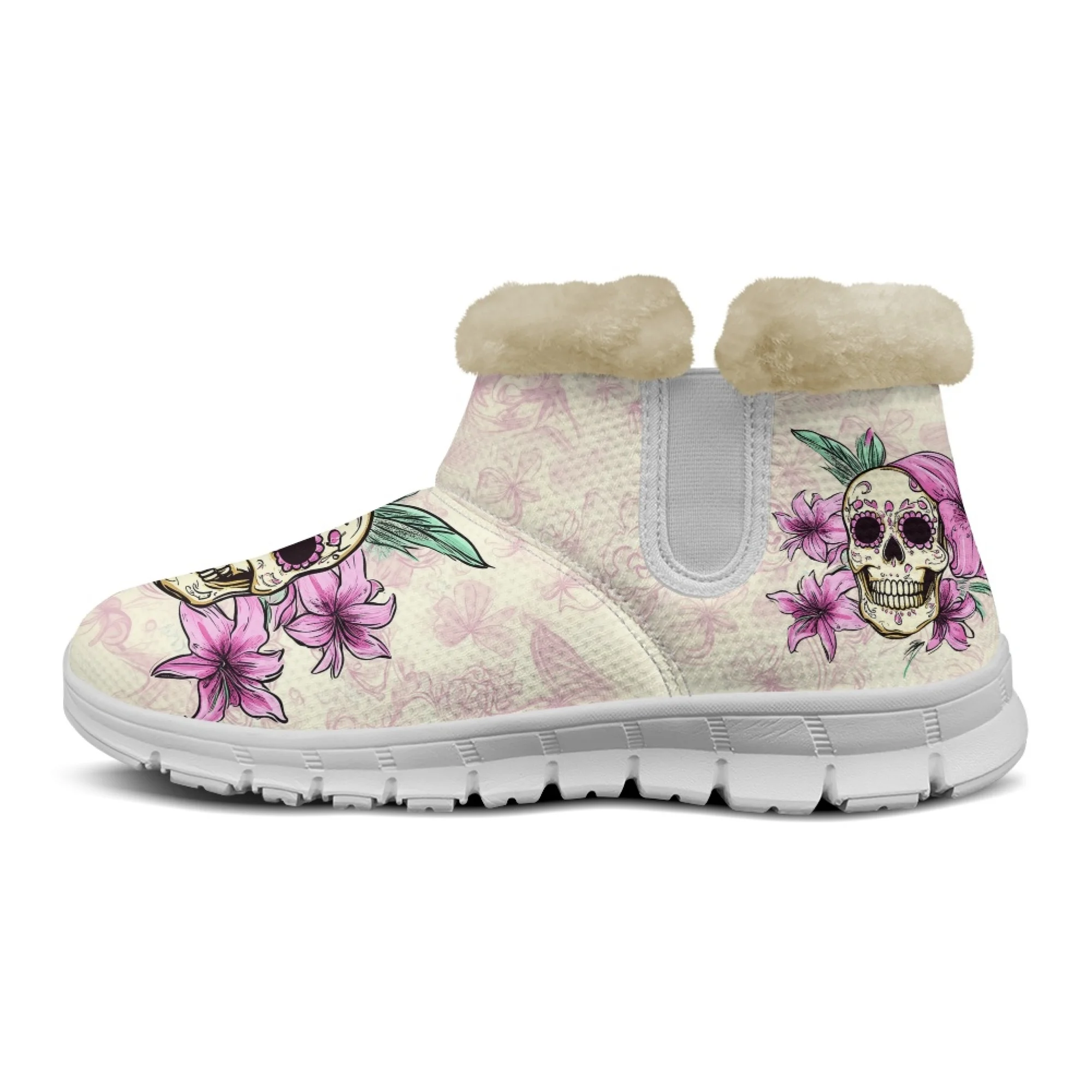 INSTANTARTS botas de nieve para mujer lindo calavera de azúcar Casual suave señoras corto de felpa cómodos zapatos cálidos de invierno frauen stiefel