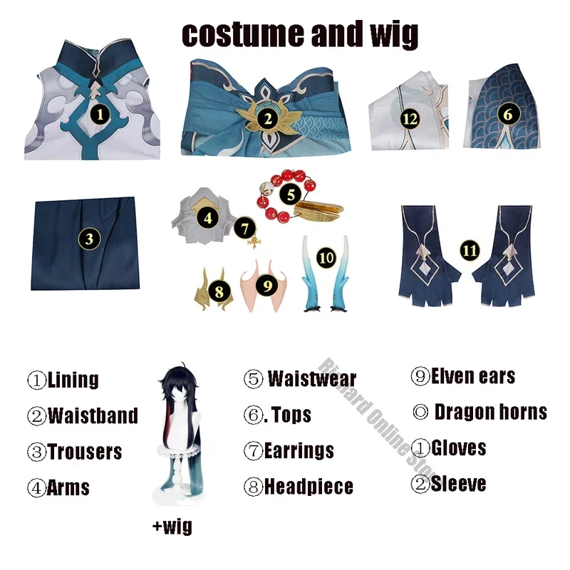 DanHeng Cosplay Costume Long Wig Imbibitor Lunae Uniforms Dragon Halloween Carnival Party Costumes Dan Heng Honkai:Star Rail