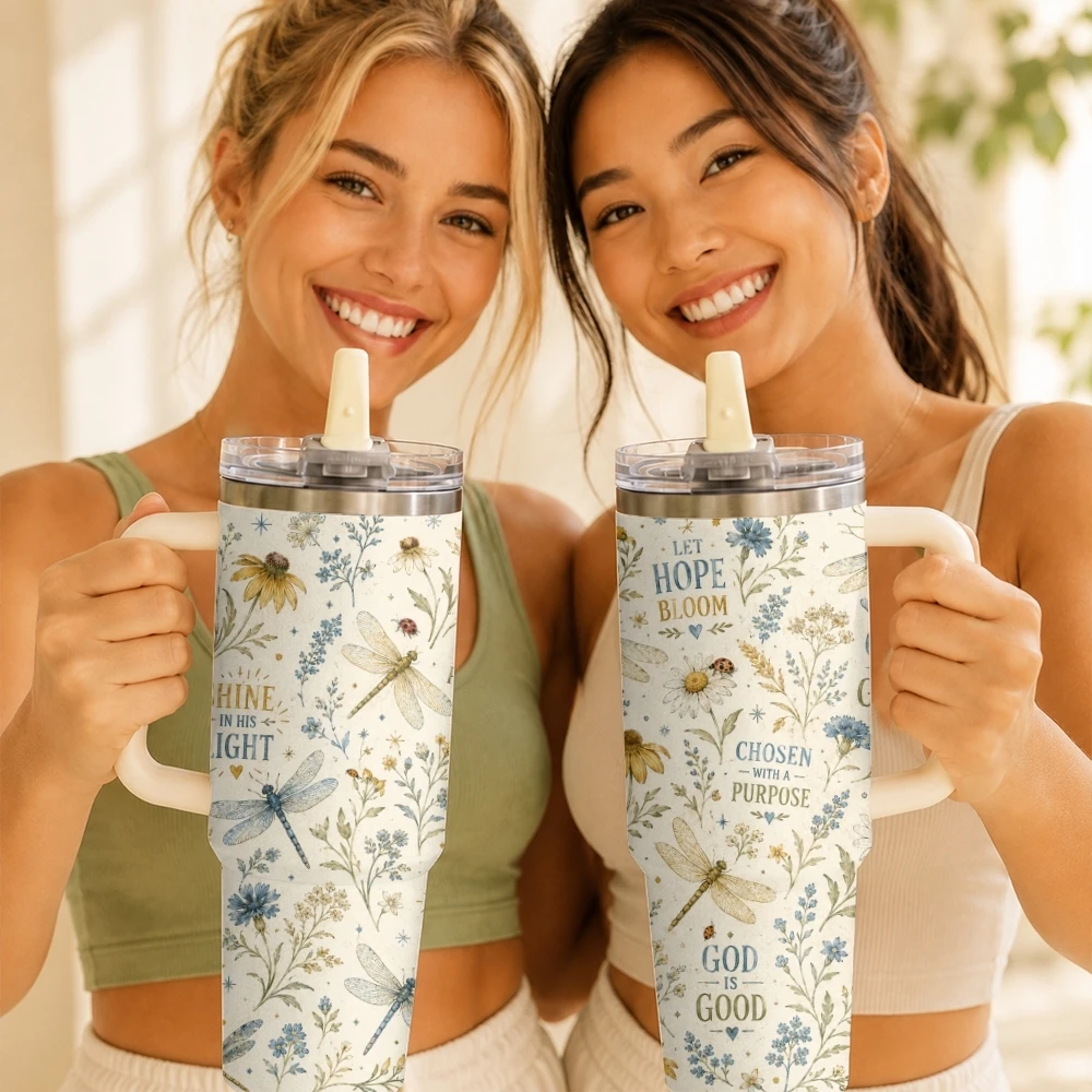 Christian Faith Floral Vacuum Flasks 40oz Thermal Tumbler with Handle Stainless Steel Vacuum Insulated Water Portable Mug Cup