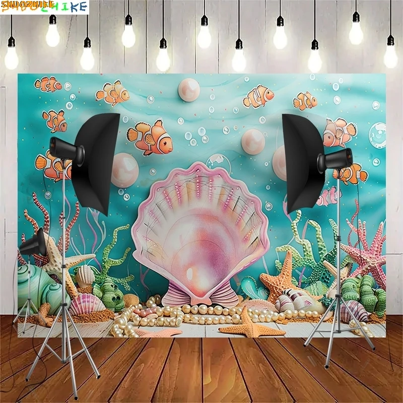 

Mermaid Shell Beach Ocean Fish Photography Backdrops Underwater Landscape Photo Studio Background Party Decor WW-01