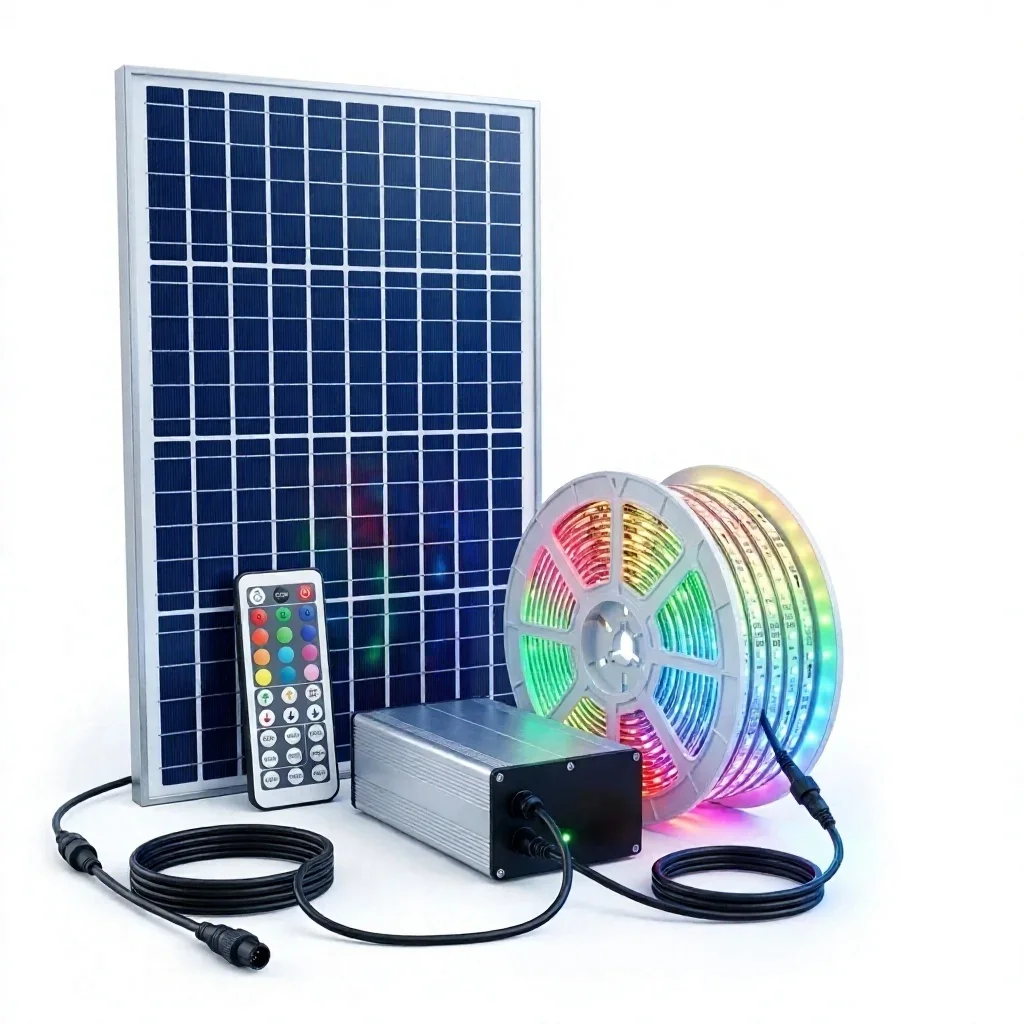 100W Pro Grade Solar Flowing RGB Strip Lights 10W/M High Density IP67 Large Scale Sustainable Decor for Estate Holiday