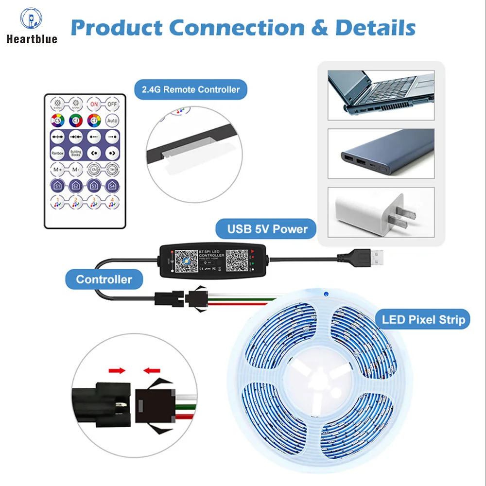 

Controller Bluetooth Music APP Control WS2812B for Pixel LED Strip Light SK6812 WS2811 WS2812 Tape Lights USB 5V Remote Control