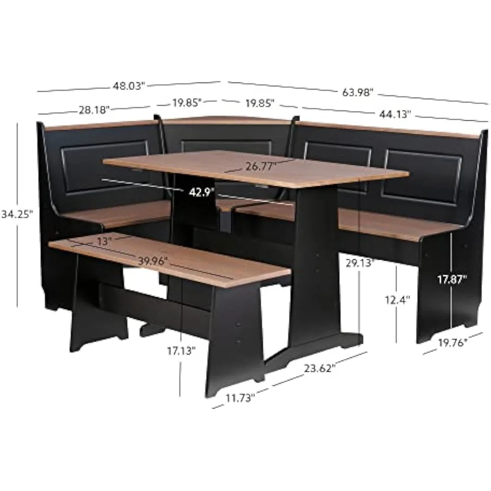 Dining Room Set, Black and Pecan Breakfast DiningS Set Ardmore Nook, Dining Seat