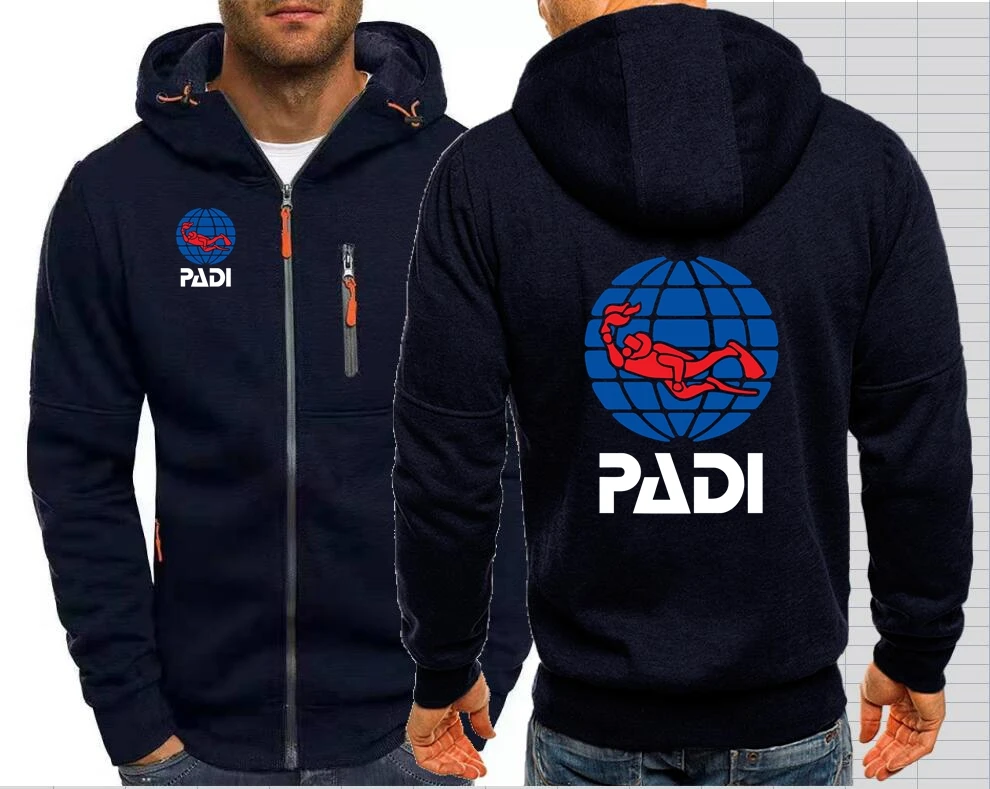 Sweats à capuche zippés pour hommes, sweat-shirt à capuche combiné, veste de pilote de plongée Padi, vêtements d\'extérieur, streetwear