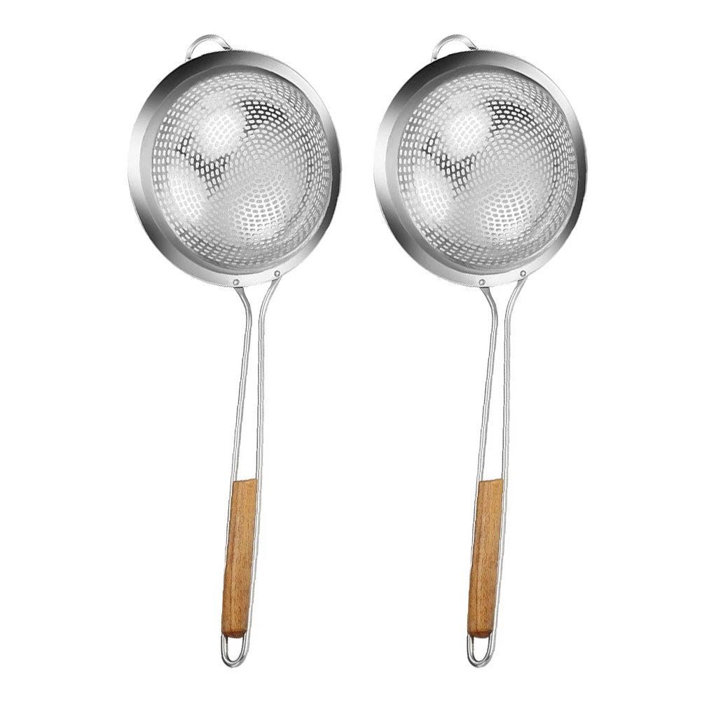

Stainless Steel Kitchen Strainer Slotted Spoon Long Wooden H Perforated Hole Design Cooking Tool Frying Strainer
