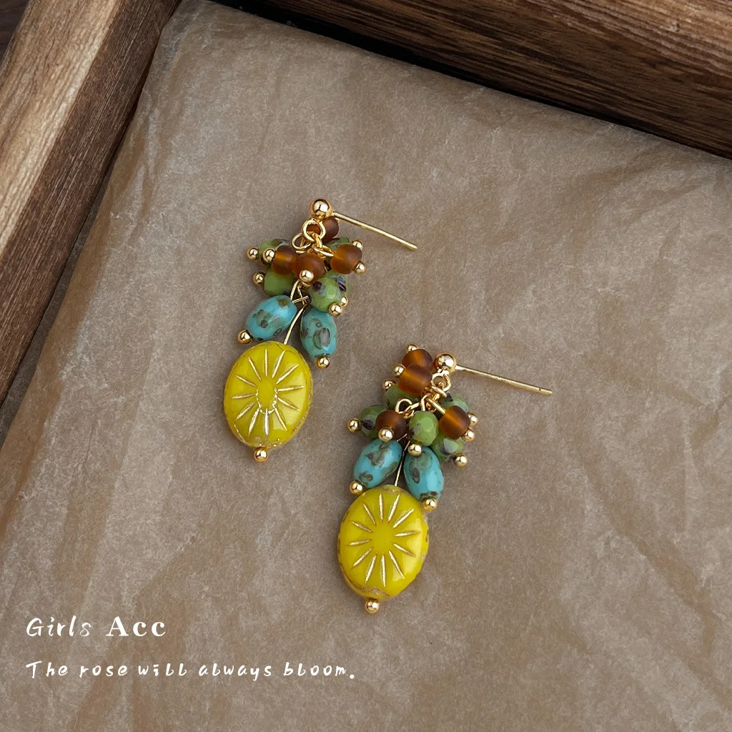 

High Quality Handmade Czech Glass Earrings Vintage Bohemian Ethnic Geometric Tassel Drop Dangle Earrings Wholesale Hot Selling