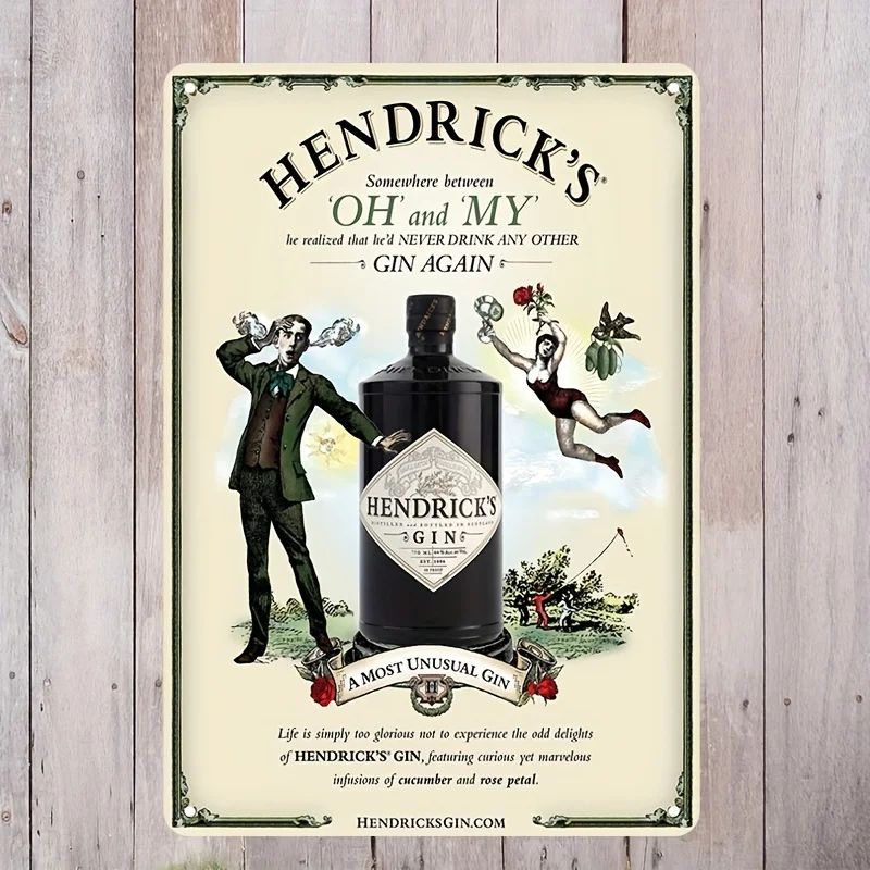 2D Flat Aluminum Tin Sign , Vintage Hendrix Gin & Tonic 