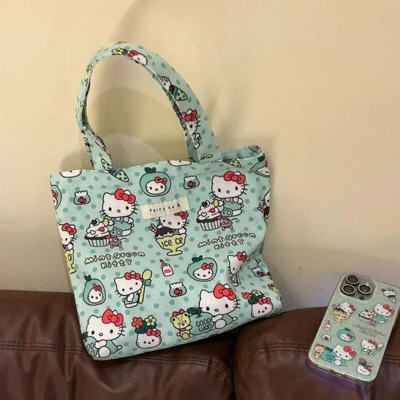 

Sanrio Hello Kitty Canvas Handbag Cartoon Girl Large Capacity Storage Bag Fashion Handbag Shoulder Bag Shopping Bag Girl Gift