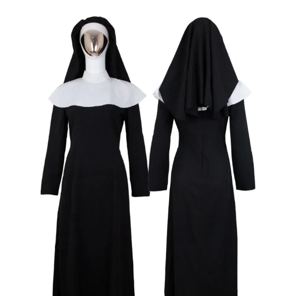 

Nun Cosplay Costume Women Black Nun Attire Full Set Catholic Religion Missionary Uniform Suit Halloween Book Week Purim Party