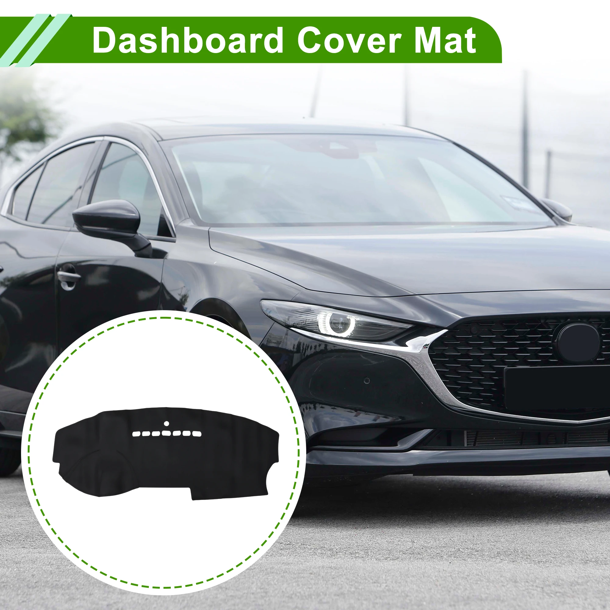 UXCELL Dashboard Cover for Mazda 3 2006-2012 without Hud Faux Leather Black 1 Pcs