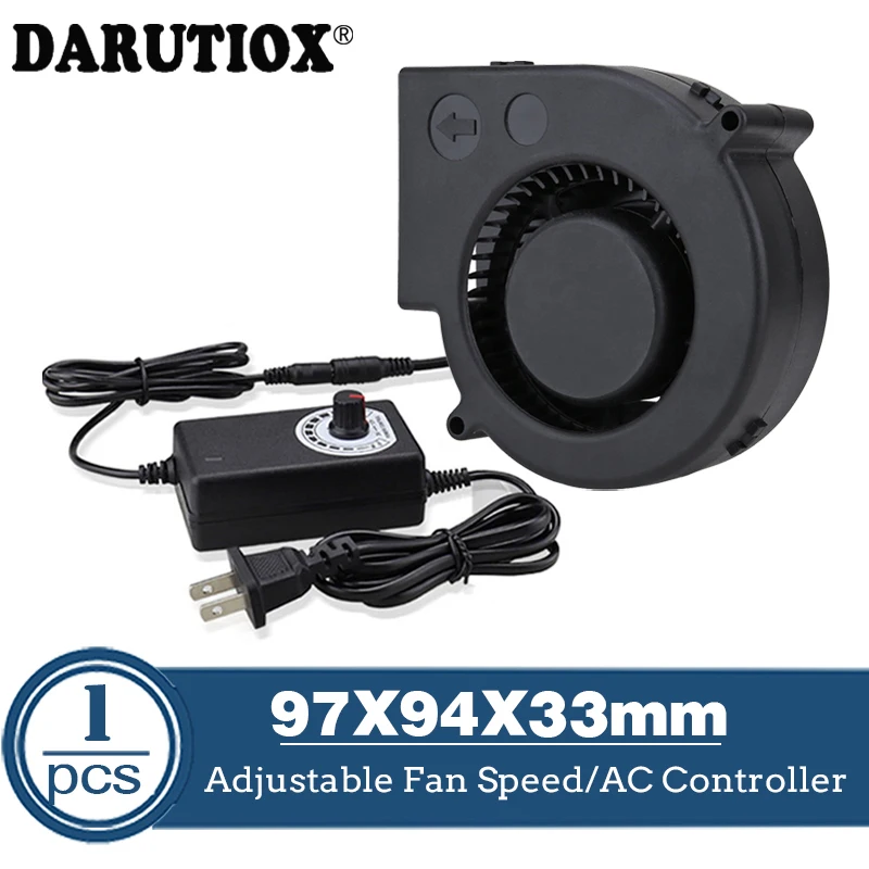 Ventilador Turbo de 97MM, 12V CC, conector hembra 97x94x33mm, ventilador de refrigeración centrífugo con adaptador de corriente AC 100V 220V,