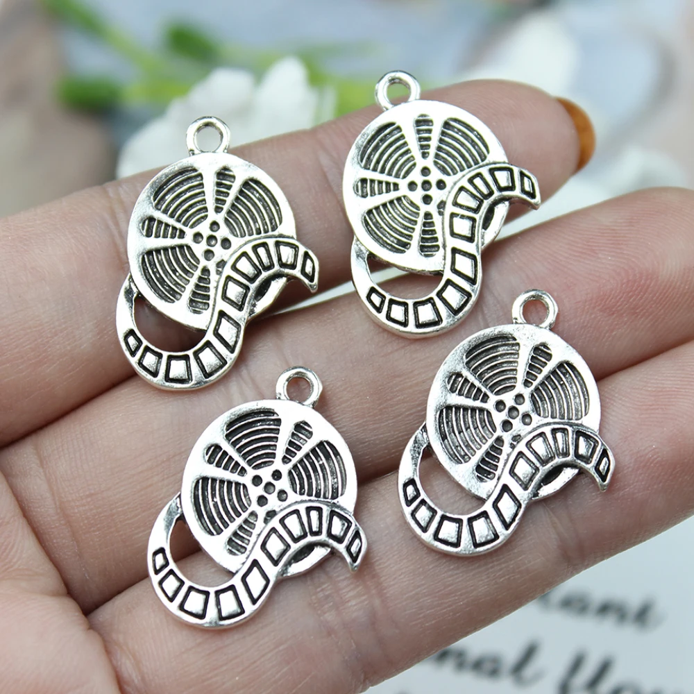 15Pcs/Lot Antique Silver Colour Movie Film Reel Charm Pendant For Earring Diy Jewelry Making Finddings