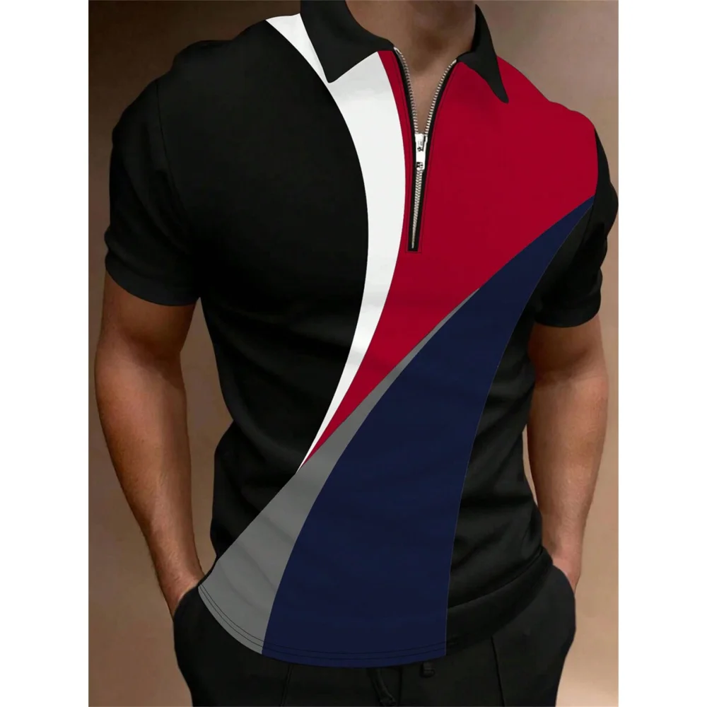 

Fashion Men's Colour Blocking Polo Shirt Collar Breathable Short-Sleeved Shirt Summer Men's Trend Versatile Business Casual Tops