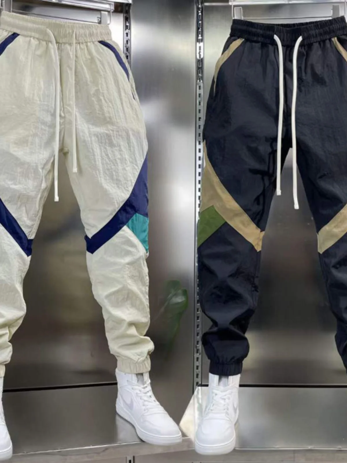 

Модные мужские летние тонкие быстросохнущие брюки-шаровары из ледяного шелка с пэчворком, универсальные спортивные брюки длиной 7/8