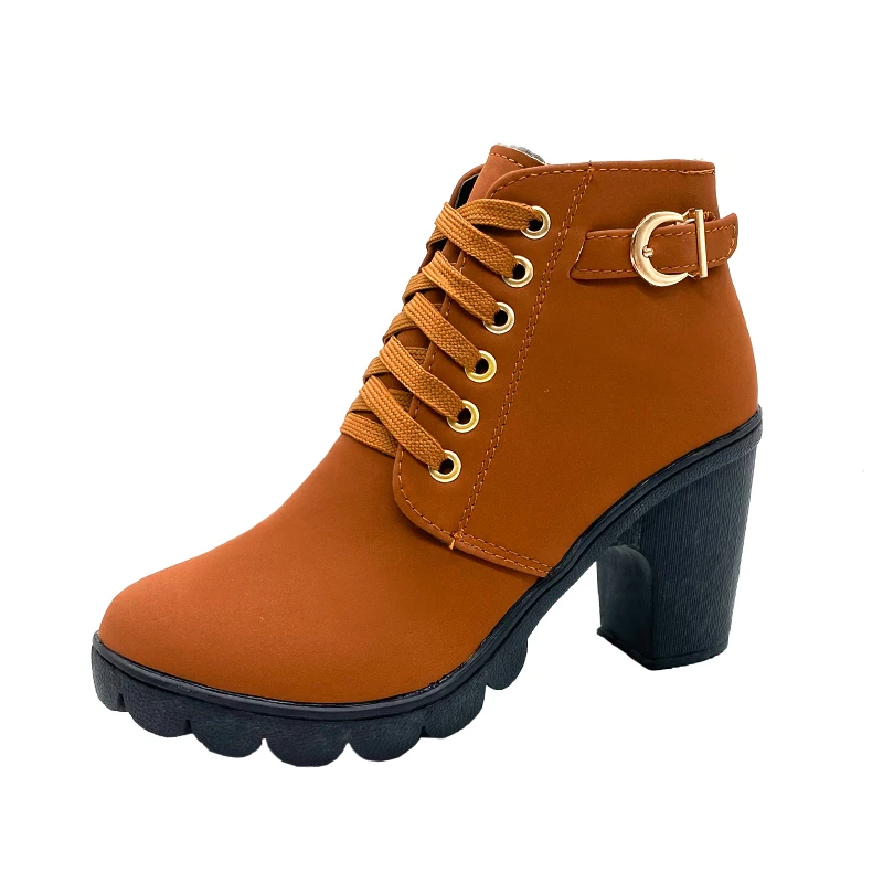 Winter 2023. Nowe buty damskie na wysokim obcasie Krótkie buty z paskami krzyżowymi Wygodne wodoodporne buty Ciepłe Plus Size 42. Botas Femininas