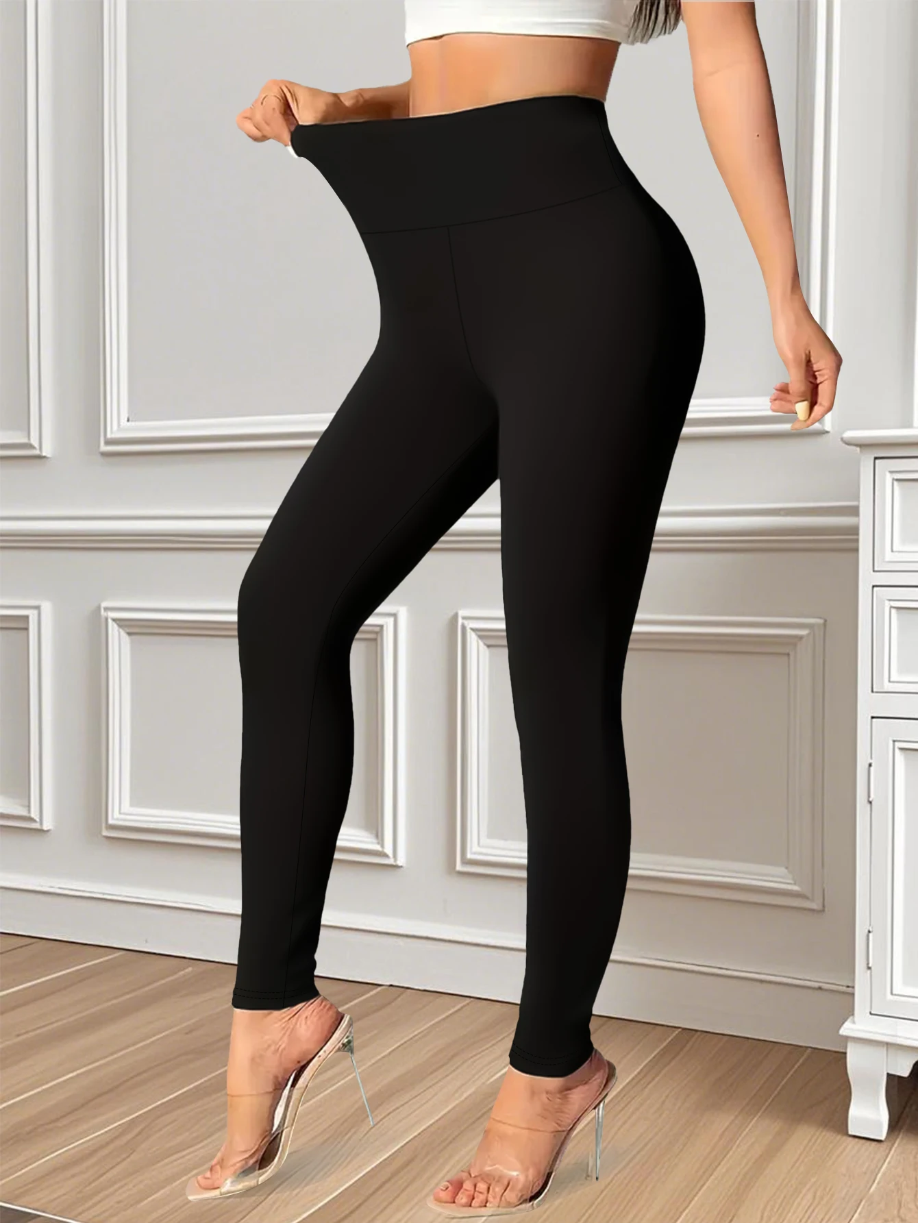 Women's High Waist Tight Pants - Elegant Solid Color Pants, Perfect Match for Spring, Summer, Autumn, Winter