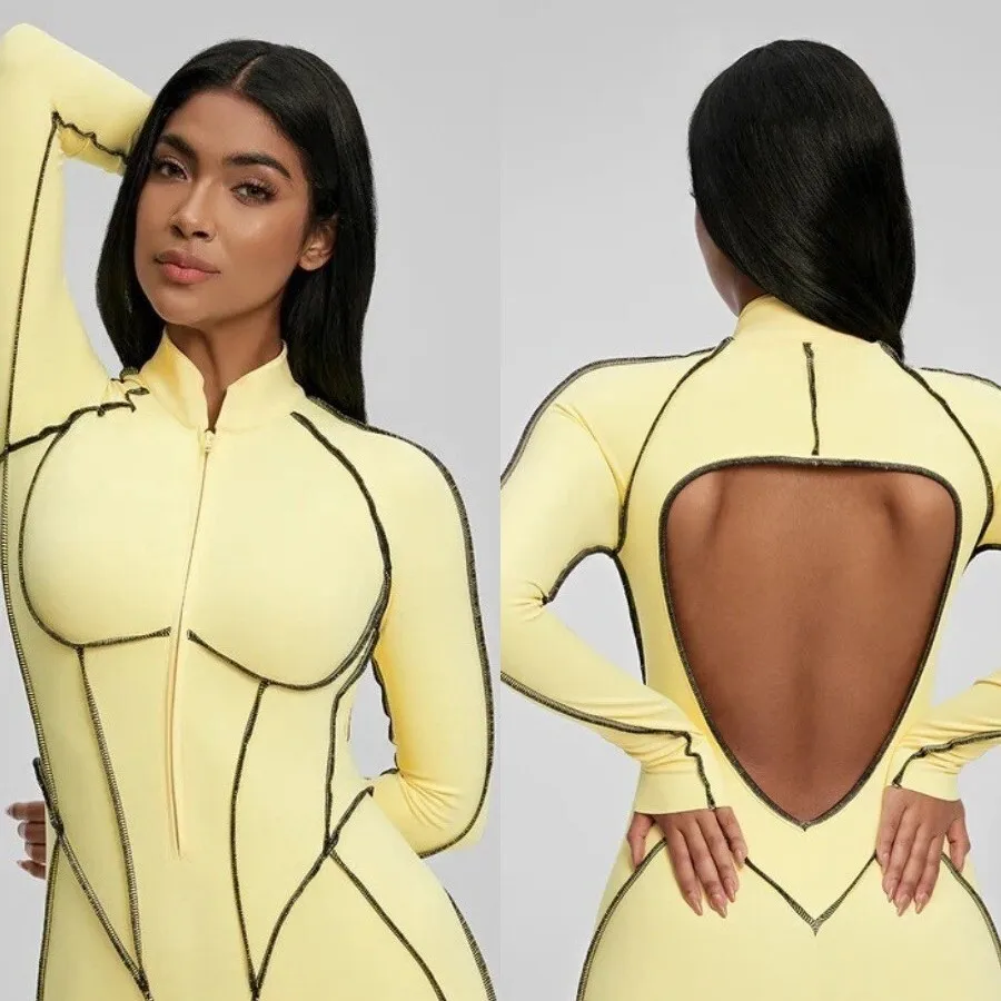 

Woman's Yoga Pants Sports Fitness Split Design One-piece Suit Hot Girl Tight-fitting Yoga Suit With Chest Pad Breathable