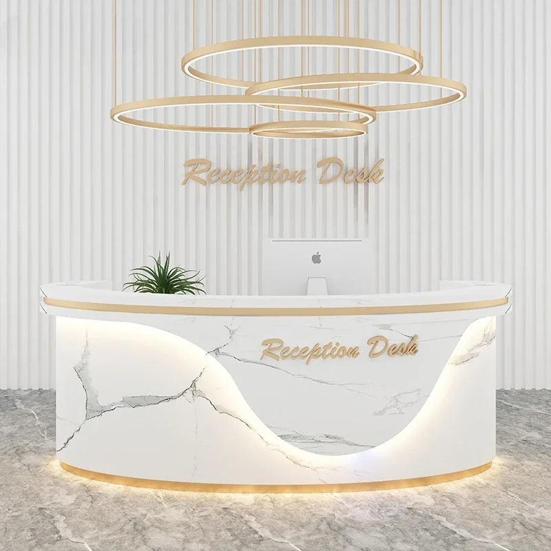 Commercial Marble Office Furniture White Counter Front Desk Reception Table for Beauty Salon