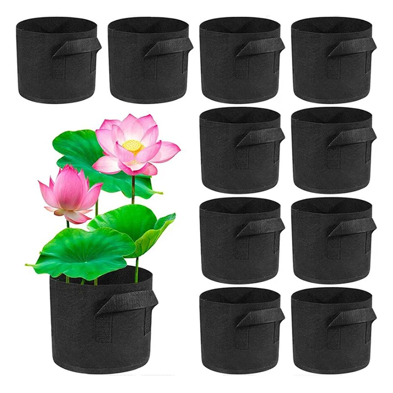 10pack Grow Bags Nonwoven Fabric Pots Plant Grow Bags with Handles,for Low Stress Plant Training Fruits, Vegetables, and Flowers