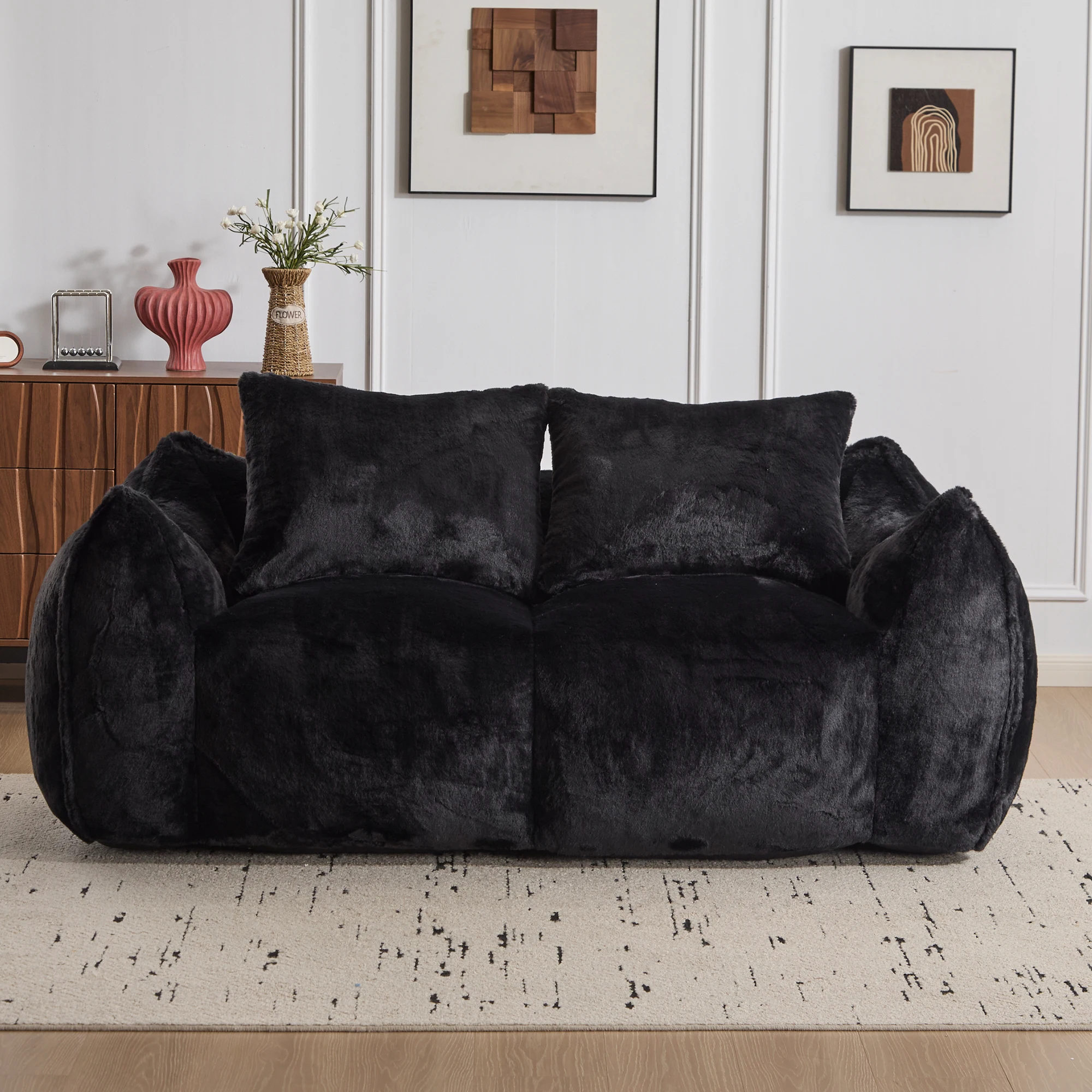 Sofá negro enorme con bolsa de frijol, sillón tipo tumbona de nube, silla gigante con almohada, sofá de dos plazas No necesita montaje