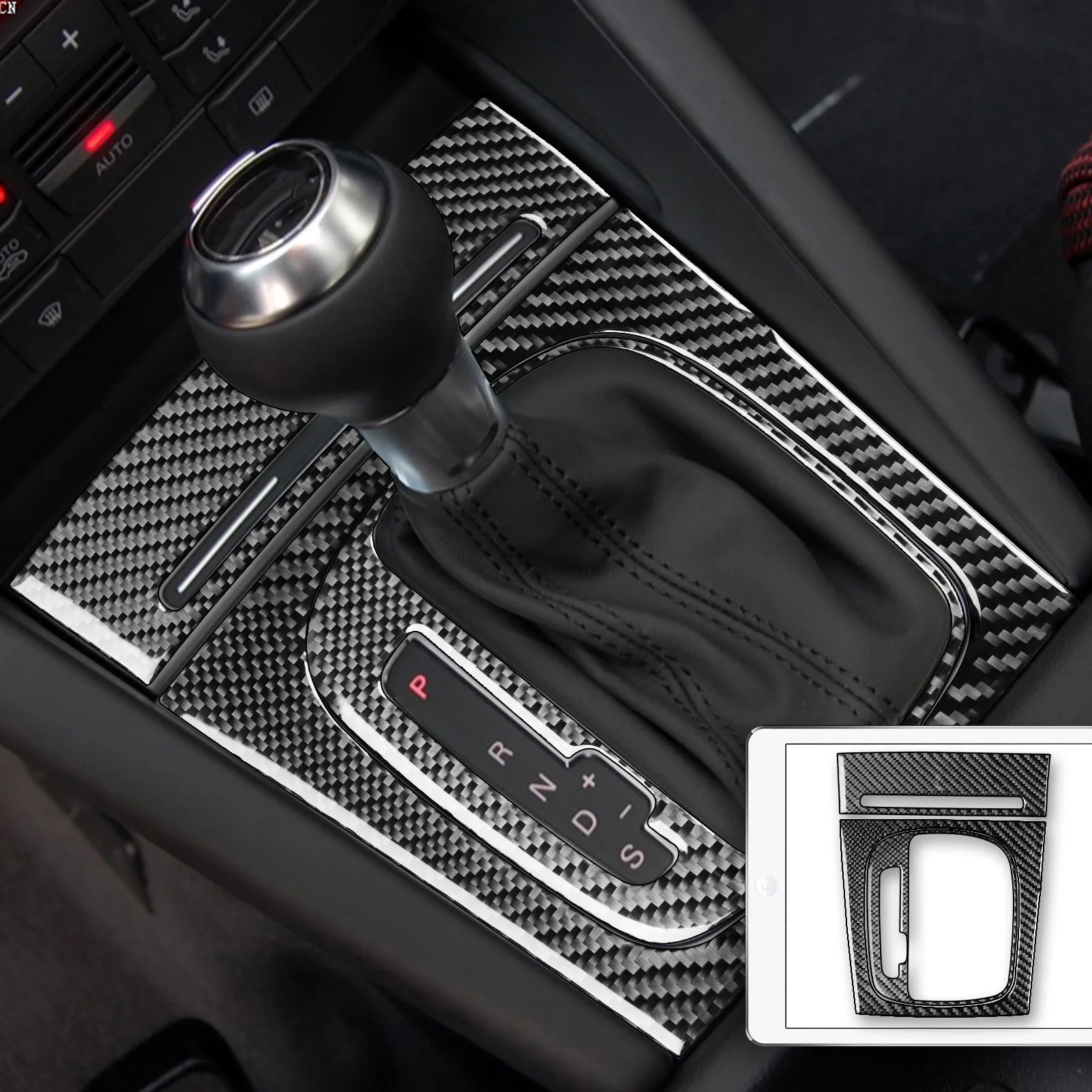 For Audi A3 S3 8P 2006 2007 Carbon Fiber Gear Shift Storage Panel Trim Cover Car Interior Accessories Decorative Stickers