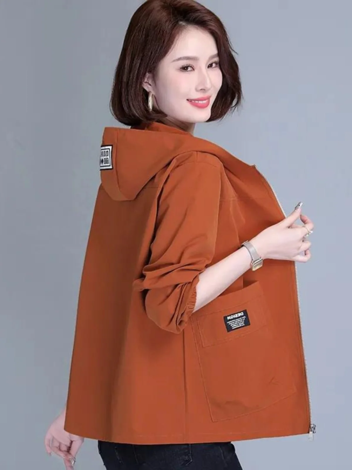 

Casual Loose ort Hoodie Jaet for Middle-Aged Women Spring Autumn New Sle 40 50 Years Old Faionable Youthful Coat