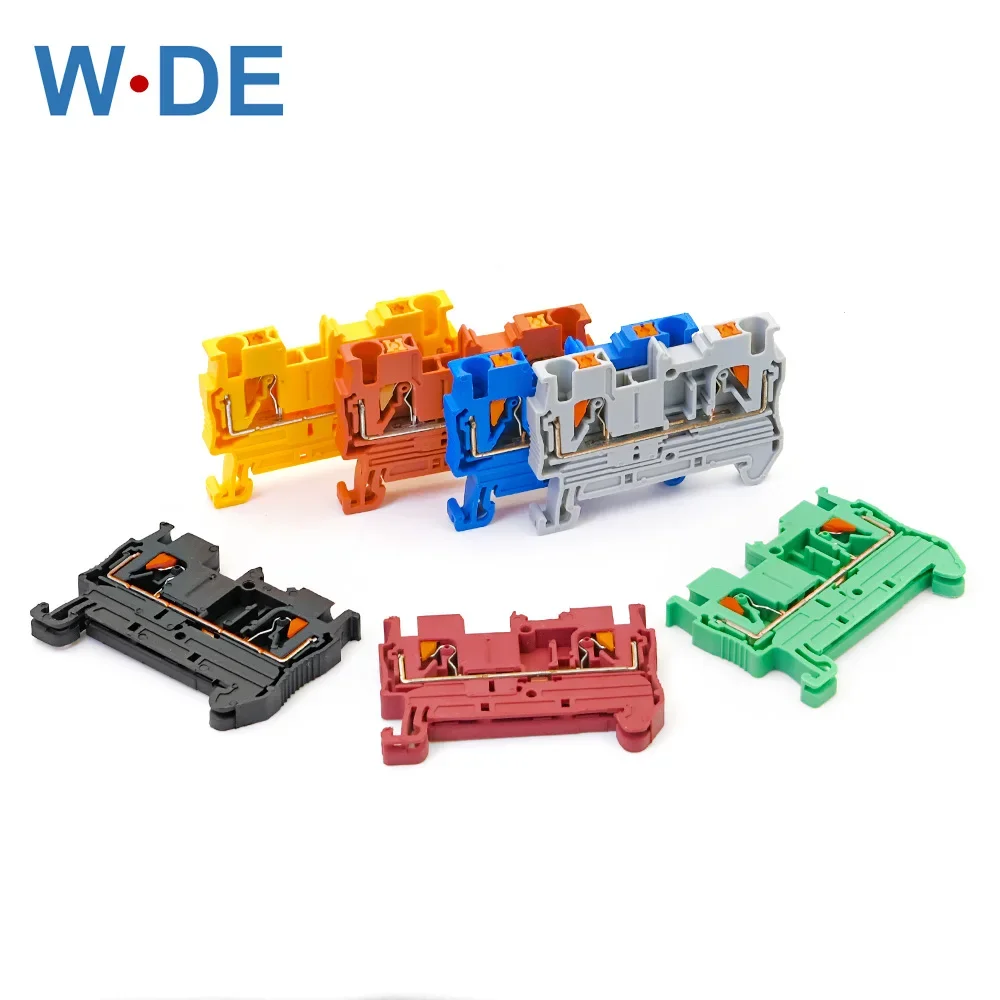 100Pcs Din Rail Terminal Block PT-2.5 Push In Spring Screwless Electrical Terminal Strip Block Connector PT2.5 Wiring Conductor