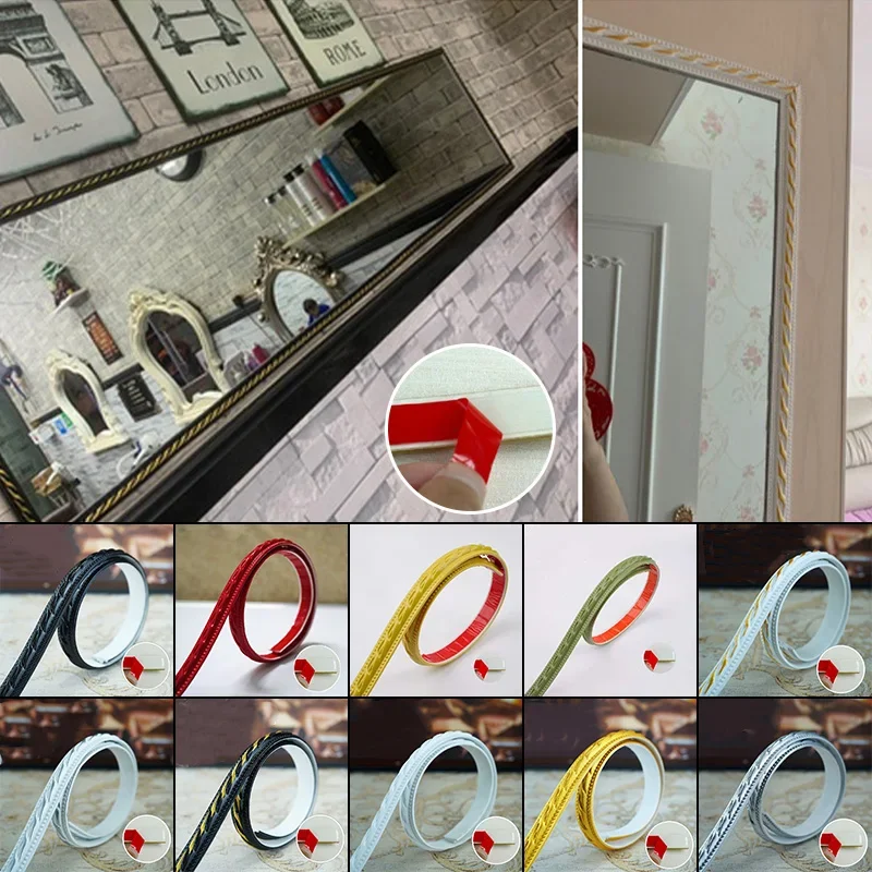 2cm/3cm Width Door Windows Ceiling Trim Edge Photo Frame Dressing Mirror Frame Decor Edge Strips 5M PVC Self-adhesive Line Trim