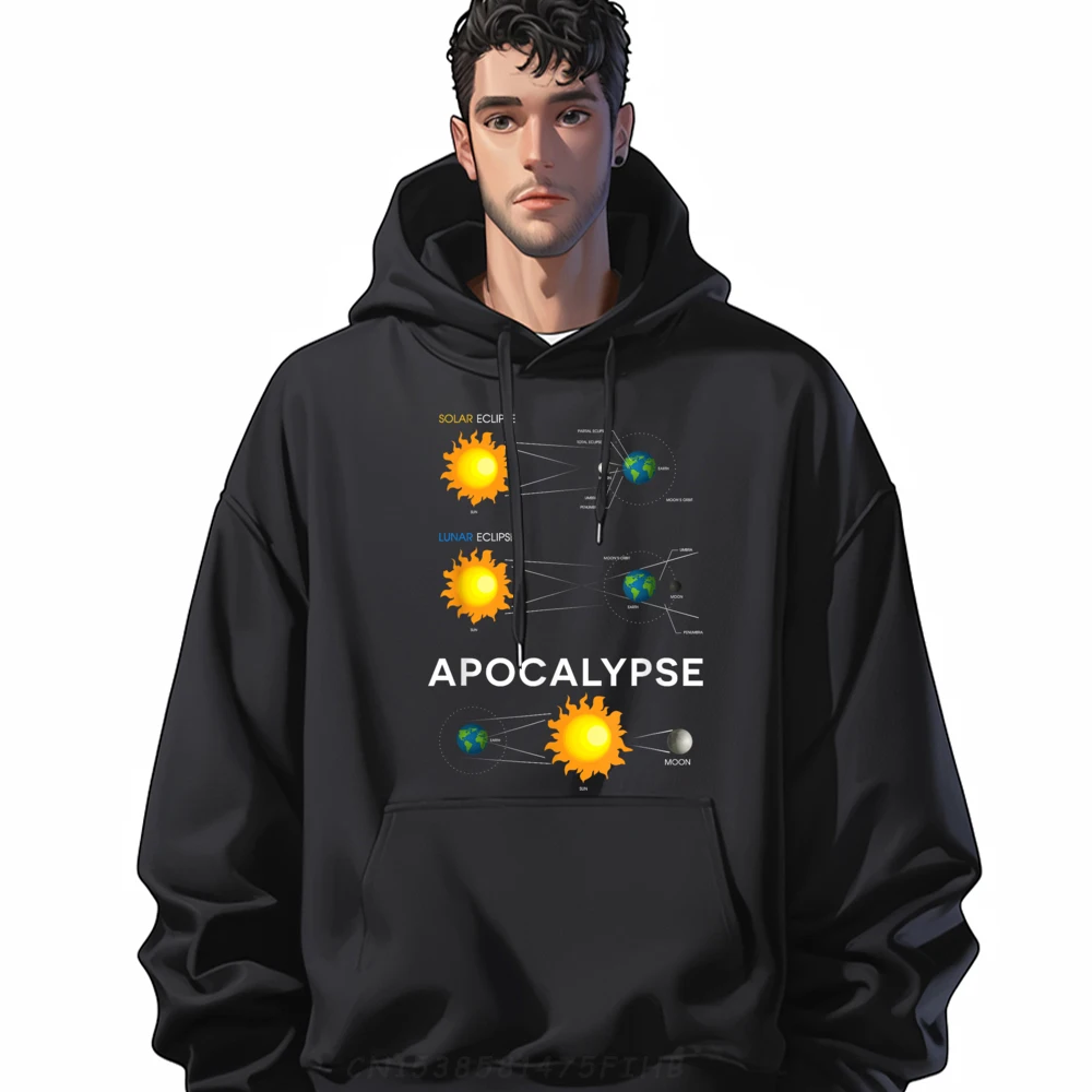 

Normal Street Long Sleeve Hoodies Cute Round Neck Printed Hoodies Apocalypse Solar Lunar Eclipse Educational Space Pullover