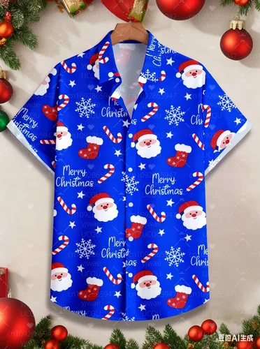Imagen 2 del producto Camisas hawaianas divertidas de Papá Noel para hombres, divertidas camisas navideñas, camisas hawaianas para hombres, camisa con botones de manga corta, regalos para hombres